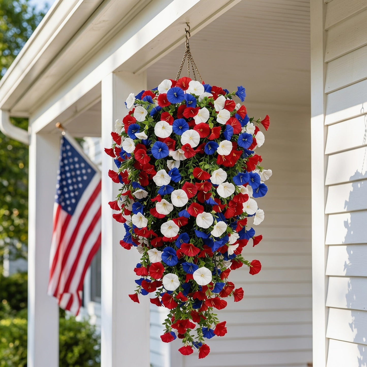 🏆Flash Sale-49% OFF⚡ 50K+ SOLD! Red, White & Blue Artificial Morning Glory Hanging Vines – 3-Piece Set