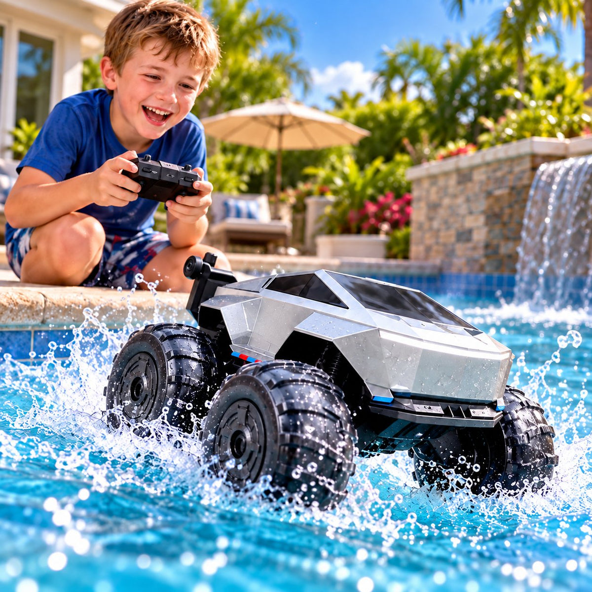 Cyberpunk Mecha Amphibious RC Stunt Car for Kids Outdoor Play, Pool & Beach Entertainment, Holiday Gift