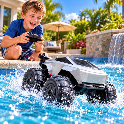Cyberpunk Mecha Amphibious RC Stunt Car for Kids Outdoor Play, Pool & Beach Entertainment, Holiday Gift