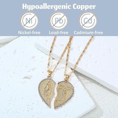 ✝️❤️Virgin Mary Layered Heart Combination Prayer Couple Necklace