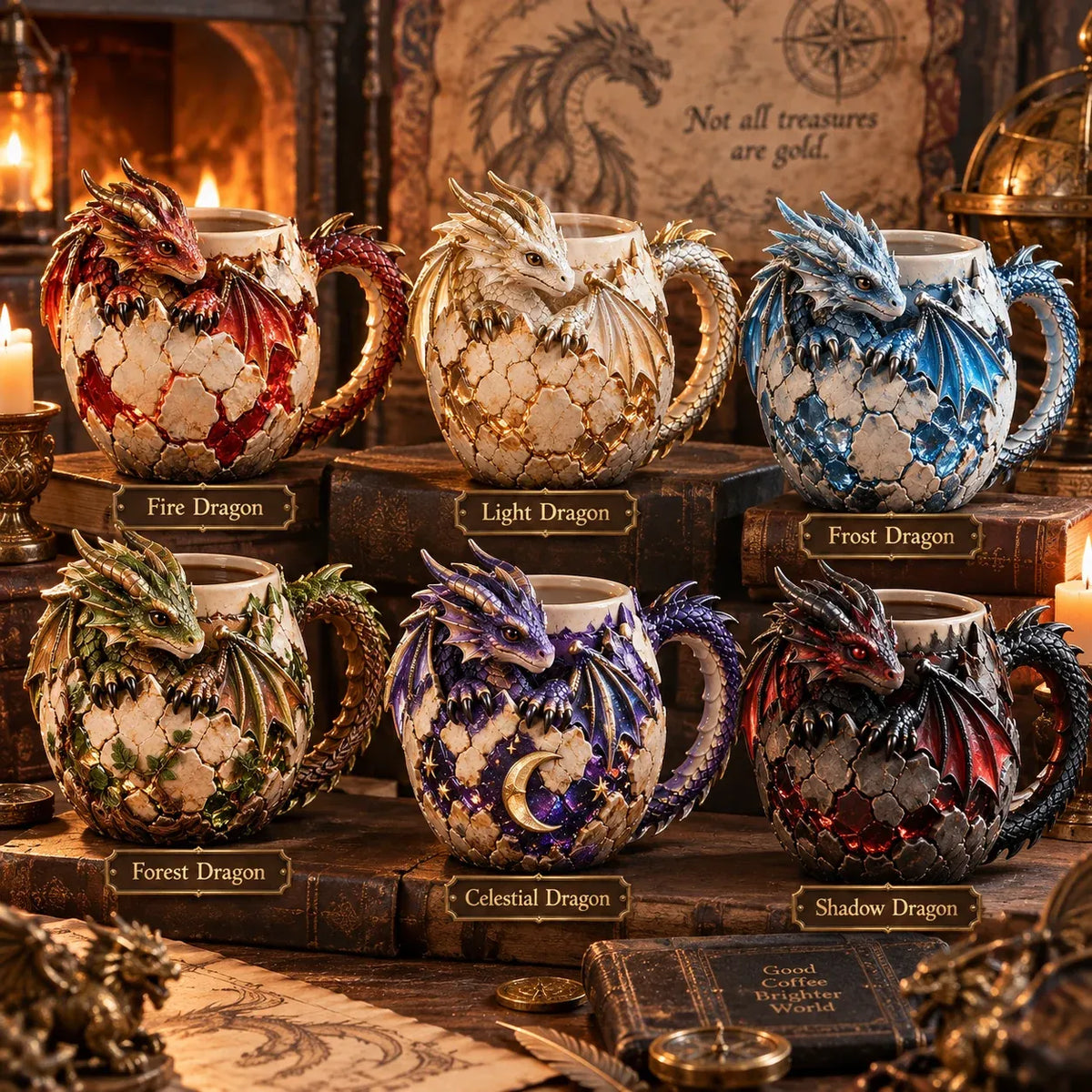 ⏳ Last Day 49% OFF – 🐉 Dragonbound Realms™ Sculpted Dragon Mug Collection | 6 Fantasy Realm Designs with Raised 3D Dragon Details ☕