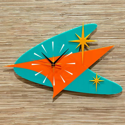 🕰️✨ Mid Century Modern Atomic Time Retro Boomerang Wall Clock