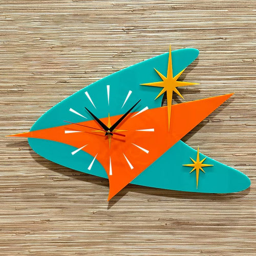 🕰️✨ Mid Century Modern Atomic Time Retro Boomerang Wall Clock