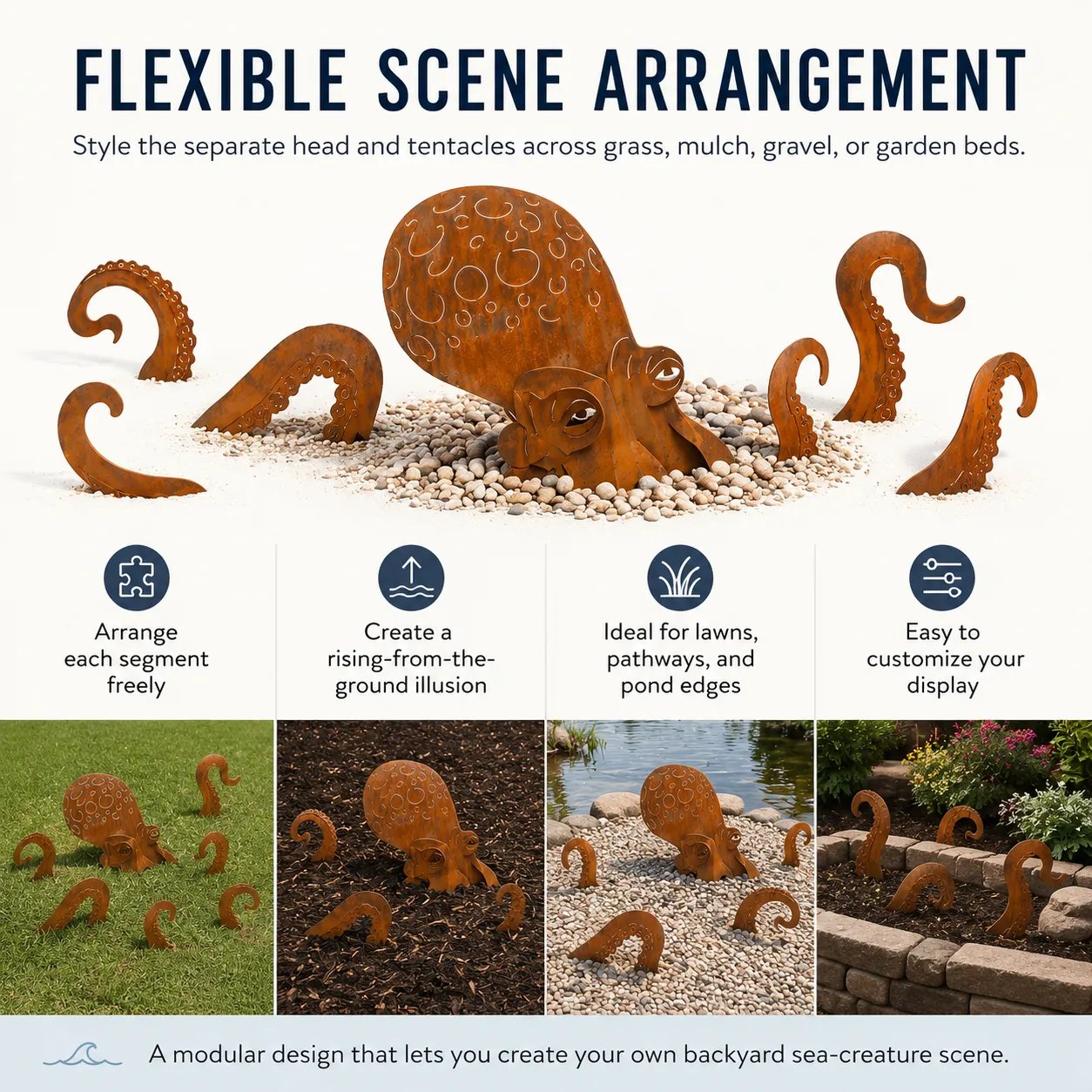 🐙Rust Patina Giant Octopus Garden Sculpture