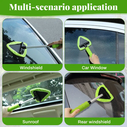 🚗🧼Windshield Cleaning Tool, Microfiber Car Window Cleaner with 4 Reusable and Washable Microfiber Pads and Extendable Handle