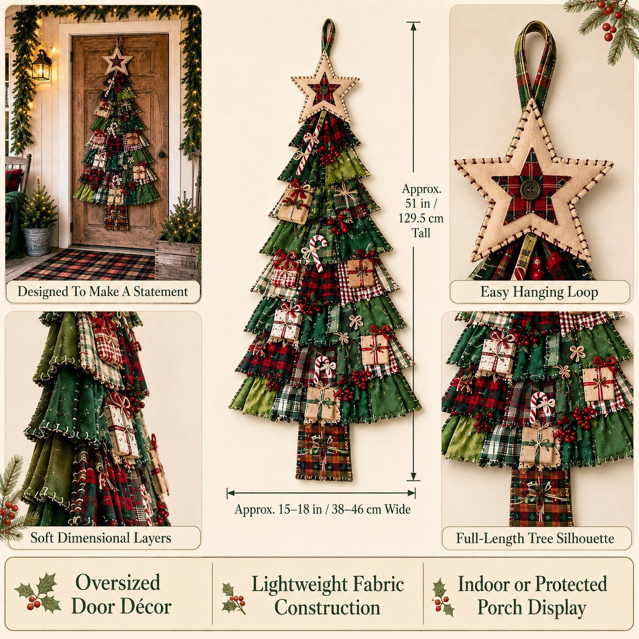 🎄Beginner-Friendly DIY Oversized Patchwork Christmas Tree Door Hanging Kit | Complete Kit with All Tools & Step-by-Step Guide Included 💕
