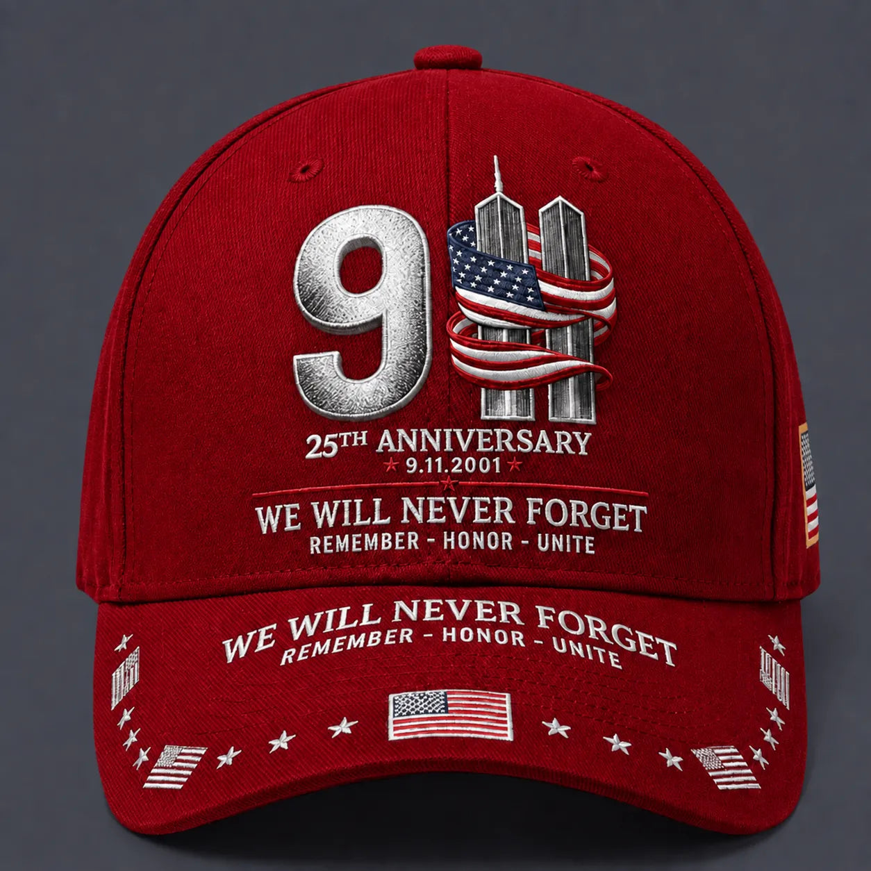 9/11 25th Anniversary We Will Never Forget Embroidered Memorial Baseball Cap – Unisex Patriotic Memorial Hat🧢 100% Cotton