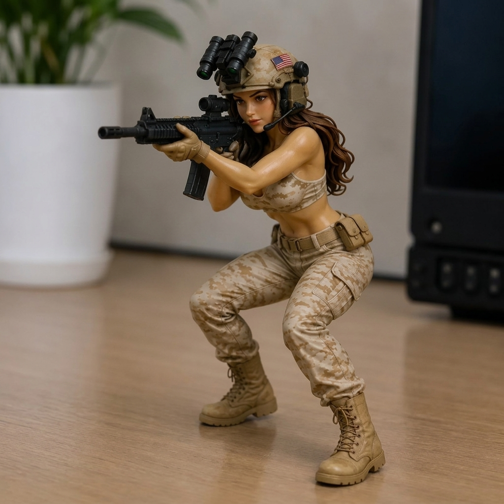 Badass Tactical Girl Desk Statue