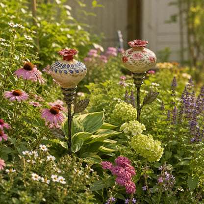 Vintage Ceramic Hummingbird Feeder Garden Stake