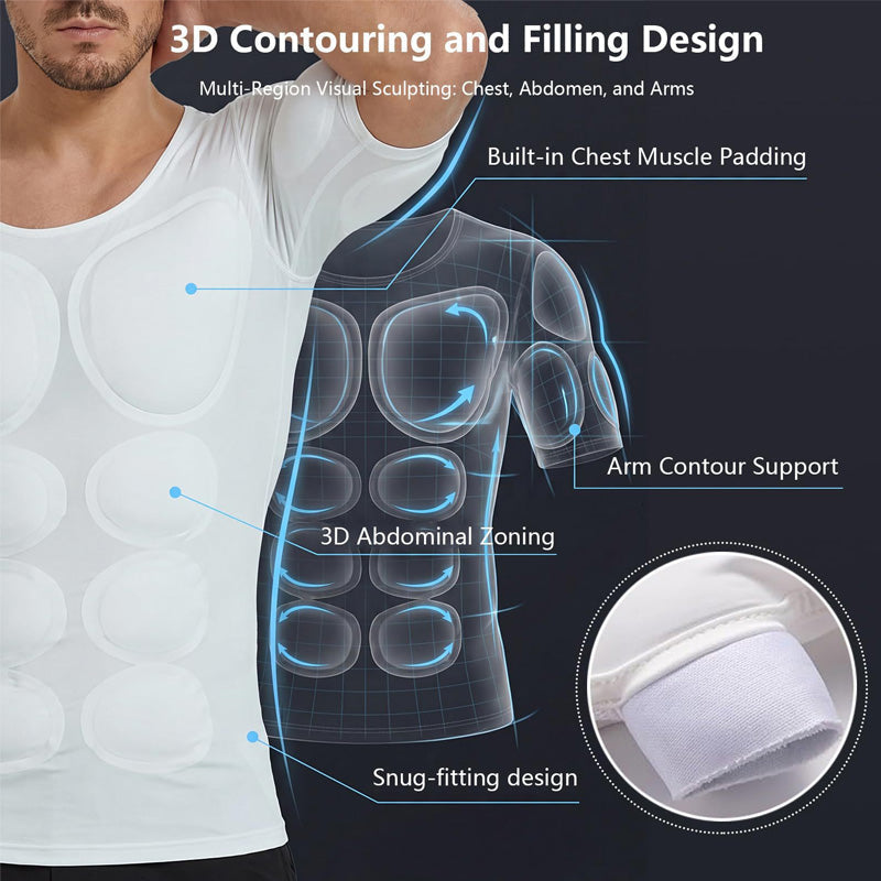 💪 Men's Muscle Enhancing Shaping T-Shirt – Sculpted Chest & Abs Look, Slim Fit Compression Base Layer, Short Sleeve Undershirt