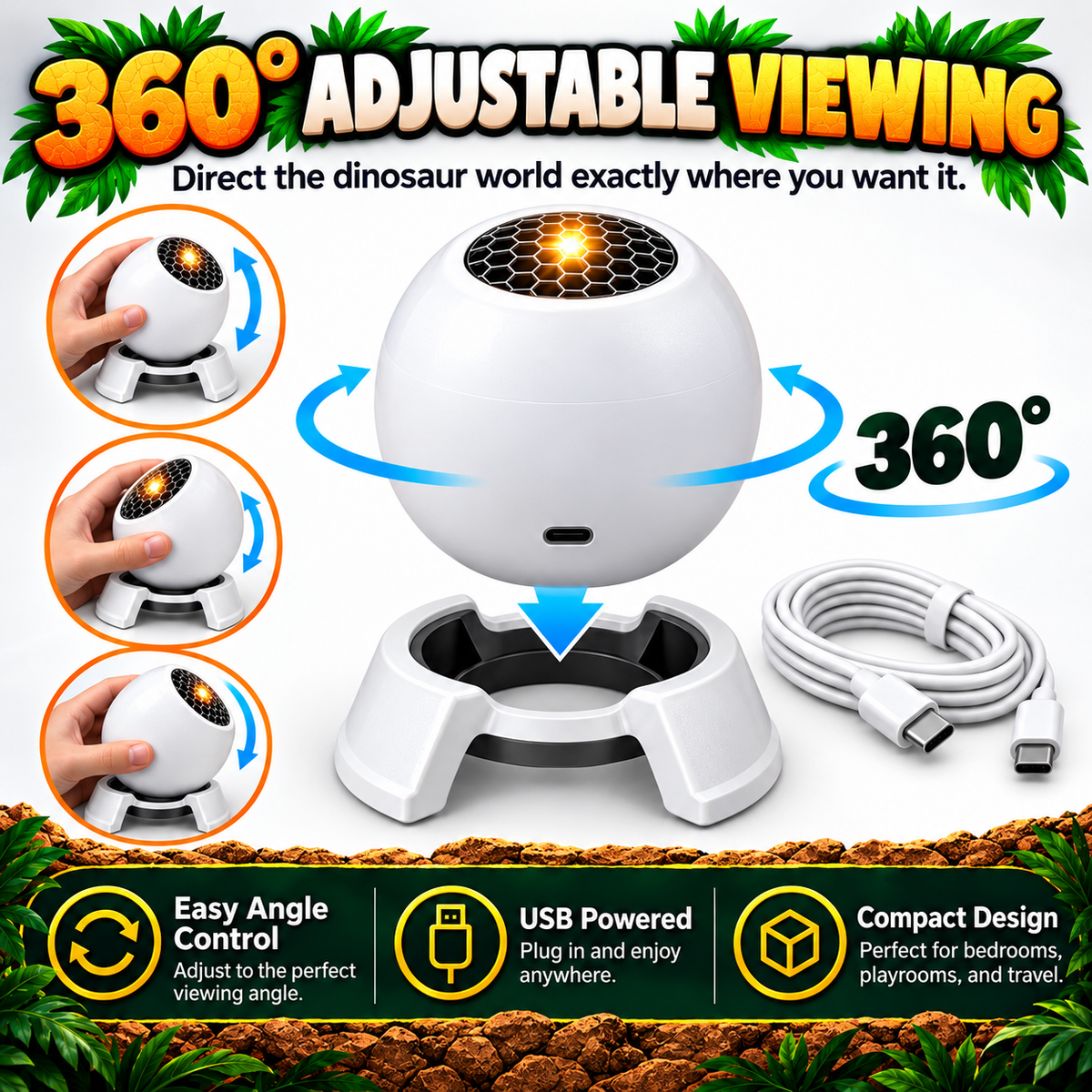 Adjustable dinosaur projector with rotating base
