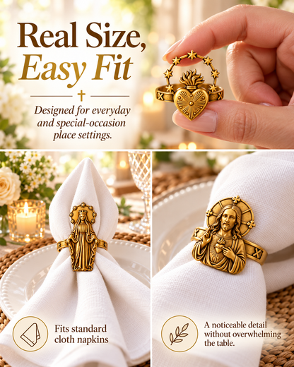 Catholic Devotional Napkin Rings – Sacred Heart, Virgin Mary & Jesus Table Décor