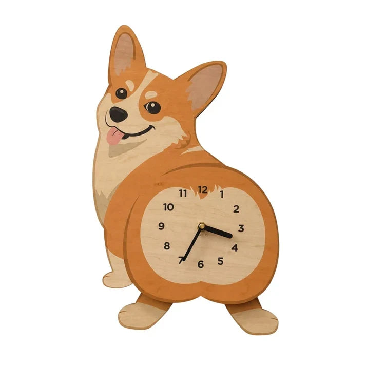 Playful Swinging Dog Wooden Wall Clock