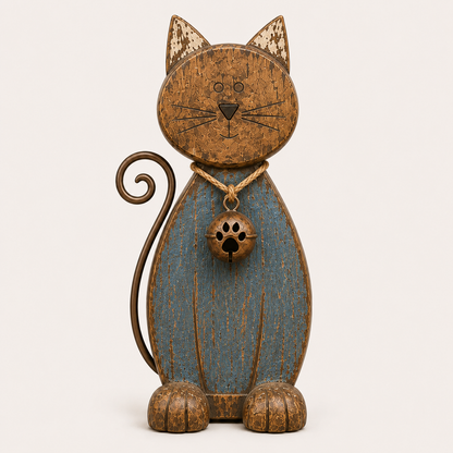 The Little Farmhouse Guardian Cat - Vintage Rustic Metal Cat Decor with Bell Pendant