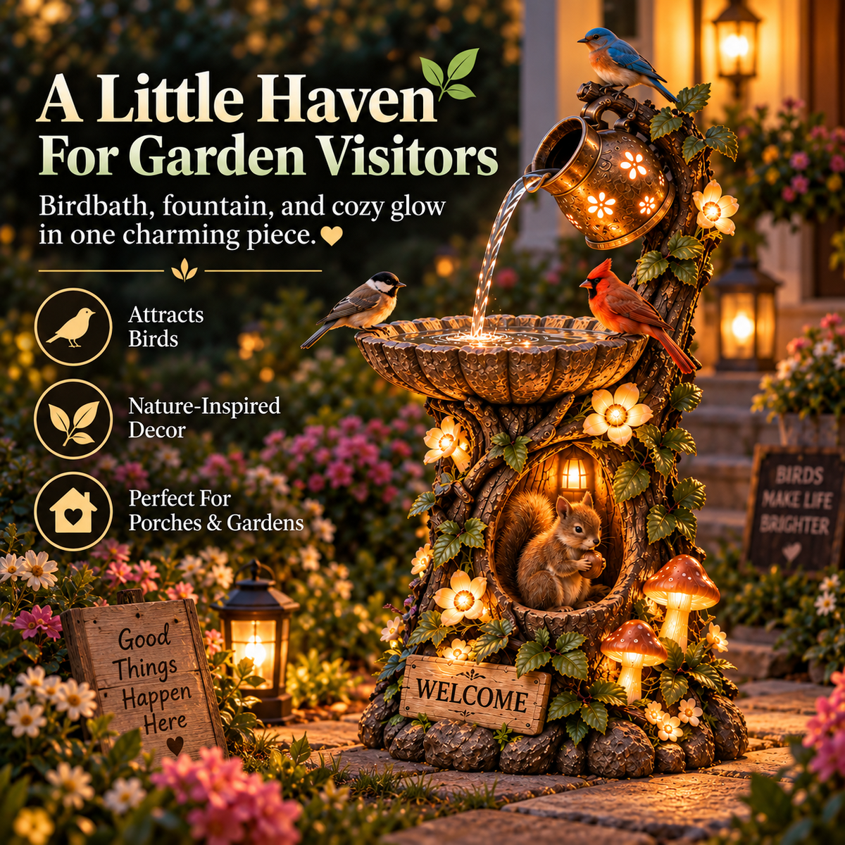 Solar birdbath fountain garden decor