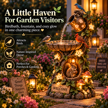 🐿️ Solar Birdbath Fountain Garden Decor – A Cozy Wildlife Haven for Your Yard