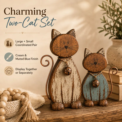 Rustic Farmhouse Cat Duo Decor Set