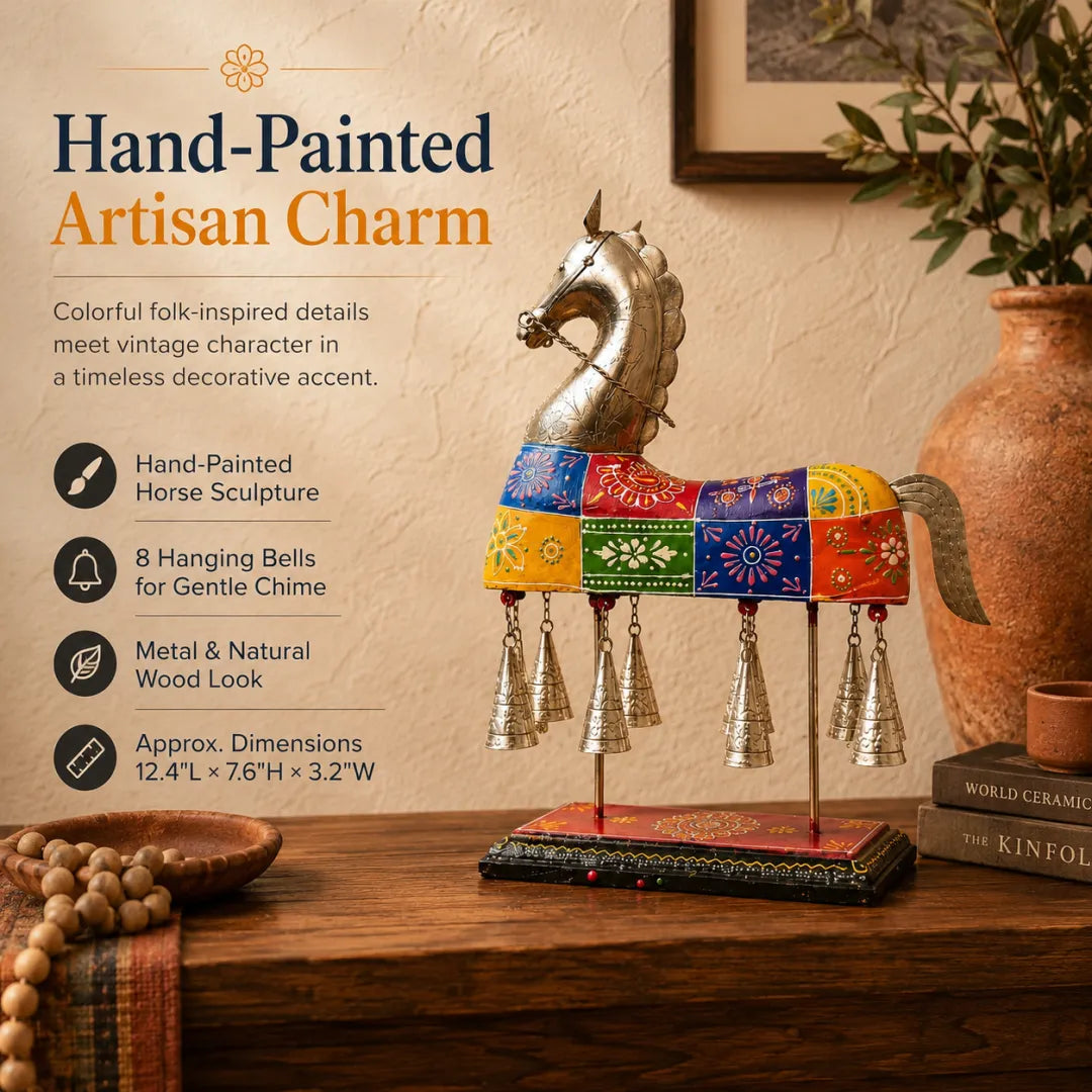 Hand-Painted Horse Bell Sculpture