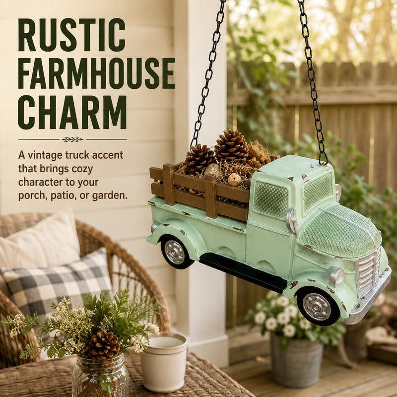 Vintage Mint Green Truck Hanging Bird Feeder