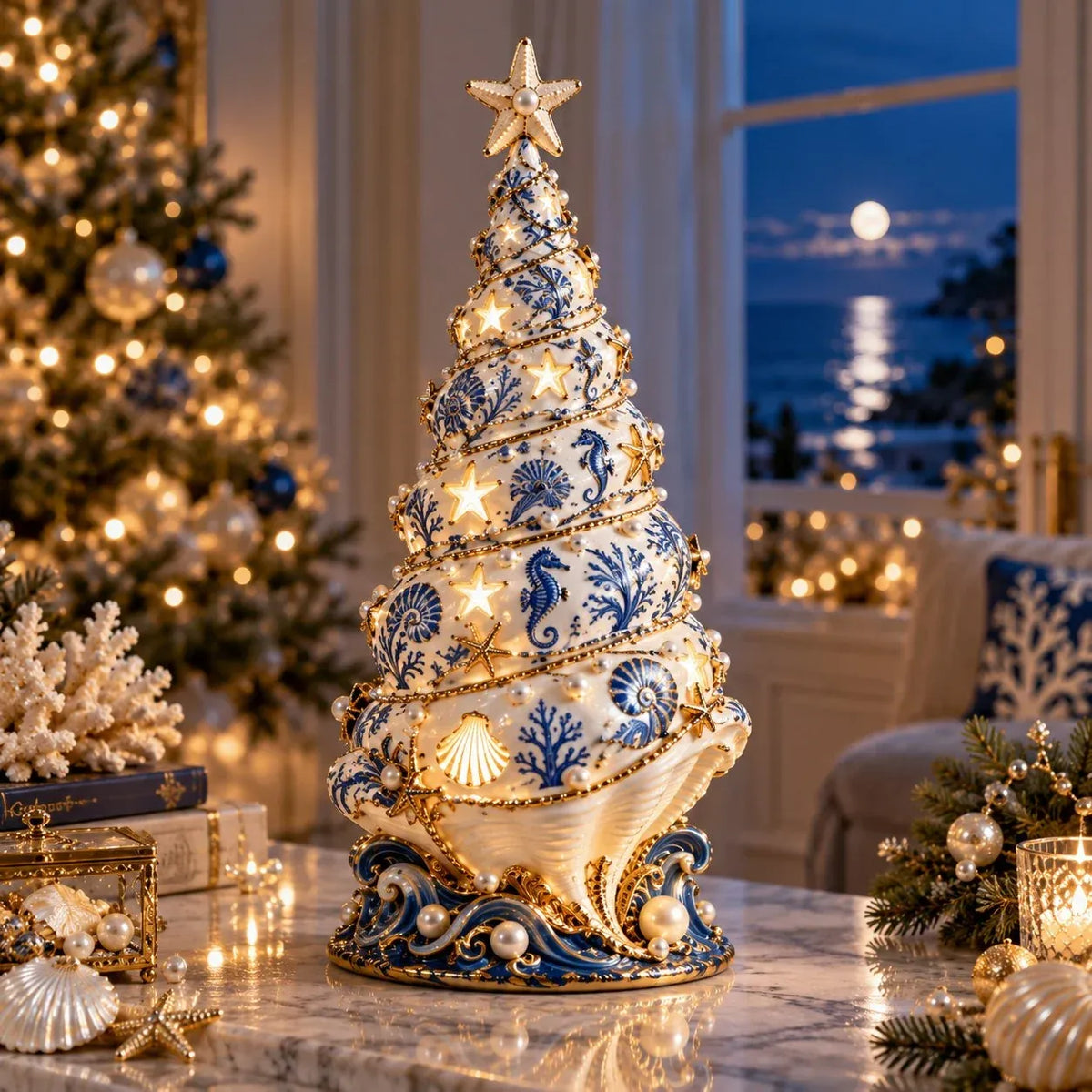 ⏳ Last Day 69% OFF – 🌊🎄 Coastal Christmas Magic – Seashell Tree Lamp with Warm Glow & Dreamy Ocean Projection