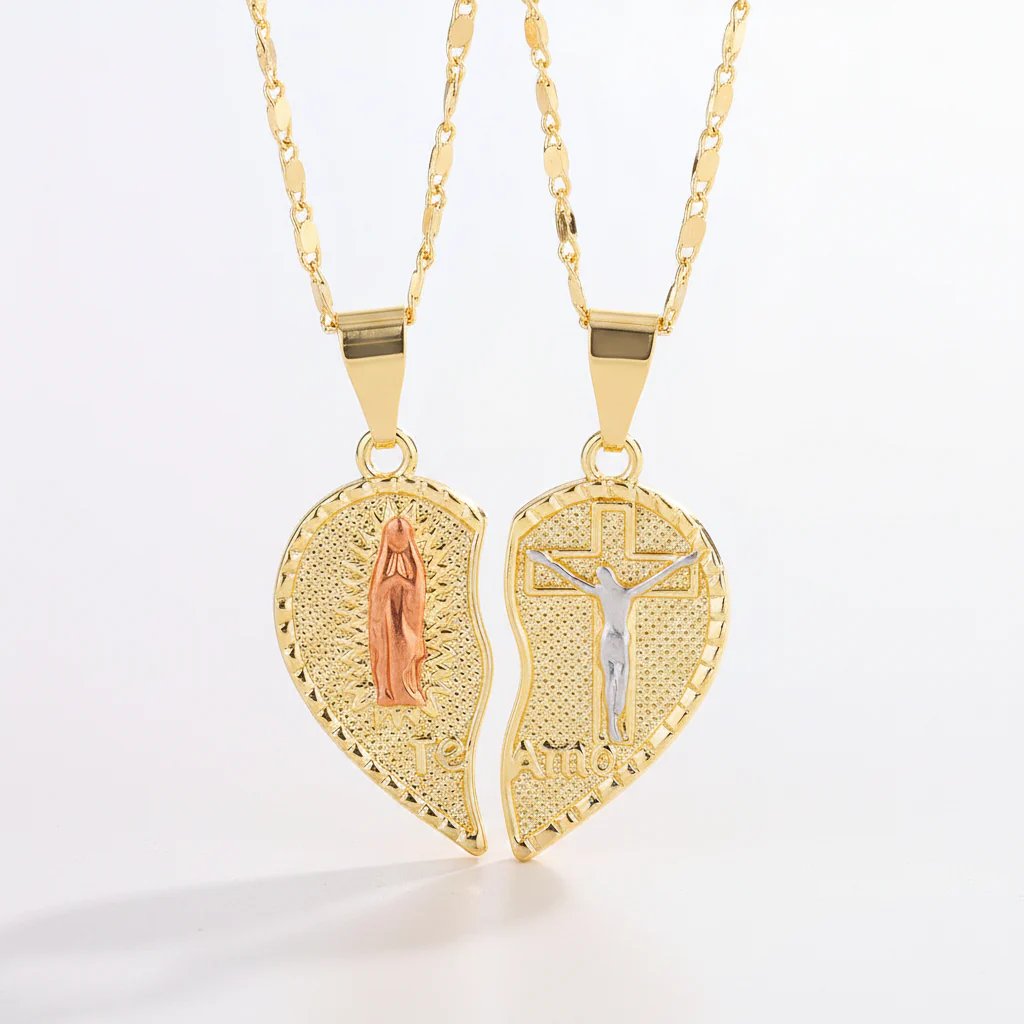 ✝️❤️Virgin Mary Layered Heart Combination Prayer Couple Necklace
