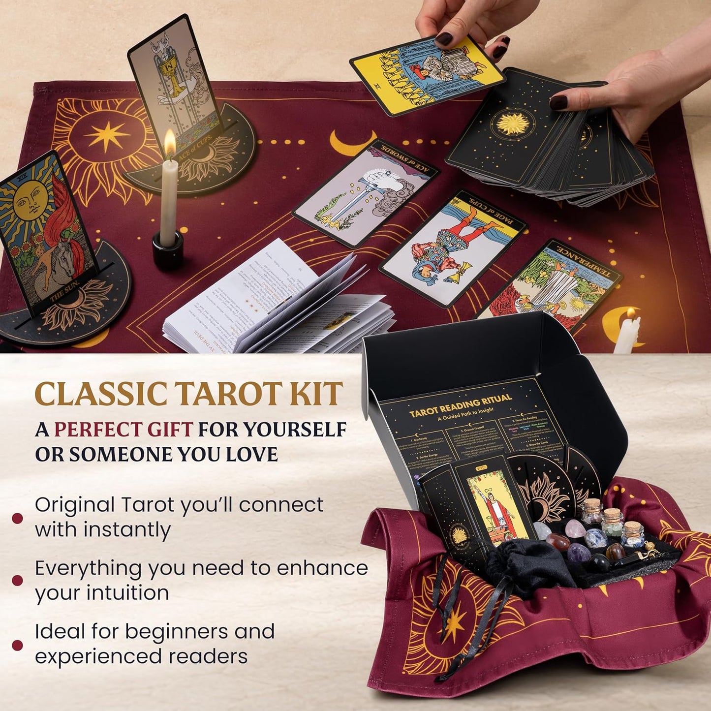 🔮 ALL-IN-ONE CLASSIC TAROT KIT – Complete Beginner Set with Guidebook & Crystals  🌟