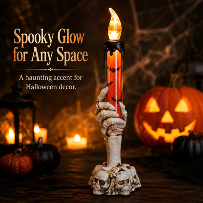 💀 Halloween Skeleton Hand LED Candle Decor, Resin Ghost Hand Electronic Flameless Candle Ornament