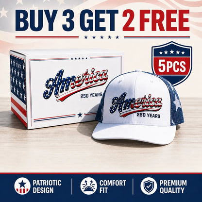 ✨ Father’s Day Sale - ❤️ 🇺🇸 America 250 Years Patriotic Embroidered Mesh Trucker Cap