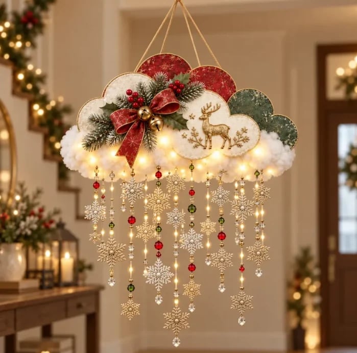 Angelic Christmas Snowfall Cloud – Lighted Hanging Holiday Decor☁️✨