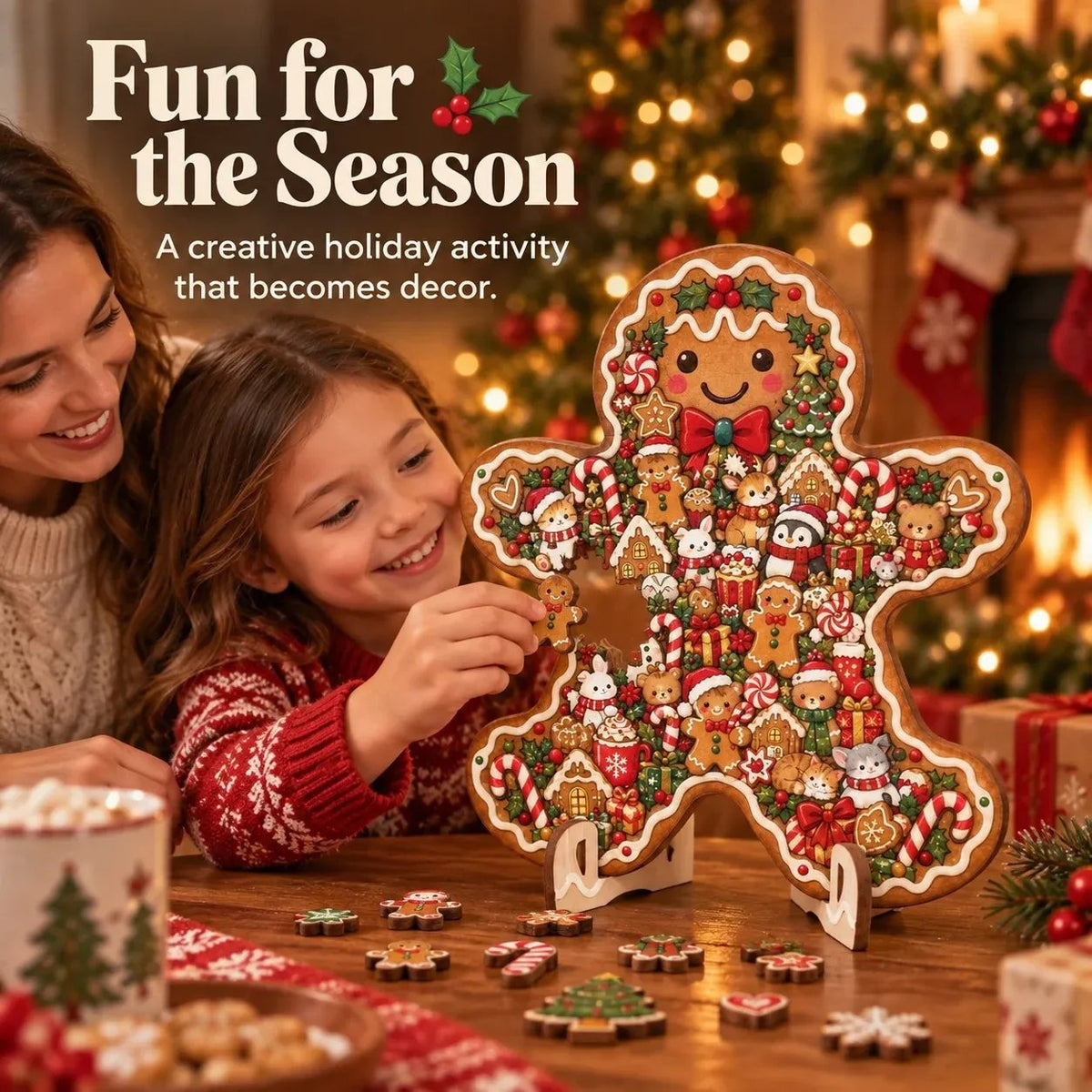 Wooden Christmas Puzzle with Stand — 8 Festive Designs to Build & Display