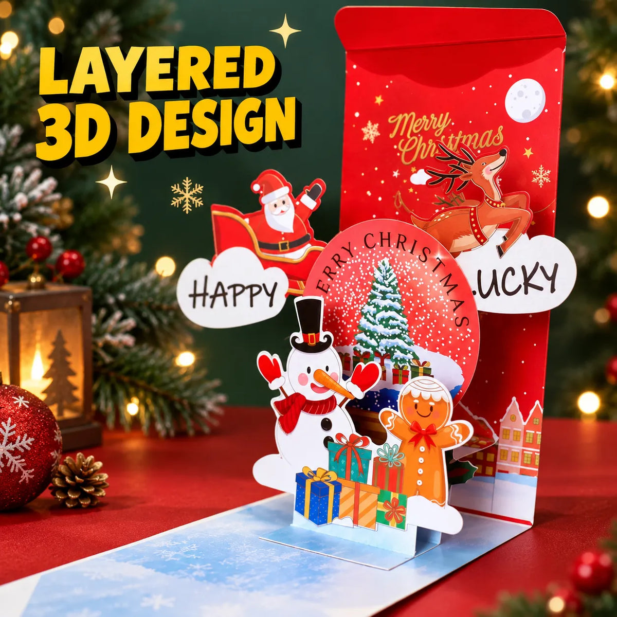 Handmade 3D Christmas Money Card – Pop-Up Holiday Card with Cash Envelope & Message Space 💌✍💵
