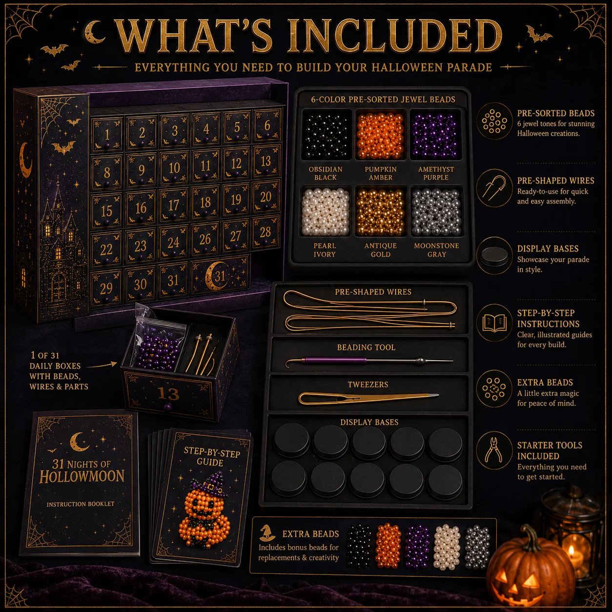 🔥🎃 Hollowmoon 31-Night Jewel-Bead Countdown Calendar