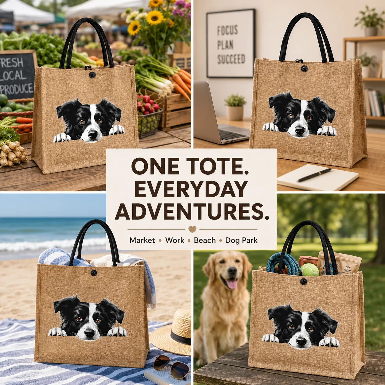 🐶 Peeking Dog Jute Tote Bag | Cute Reusable Shopping Bag for Dog Lovers & Dog Moms 🐾