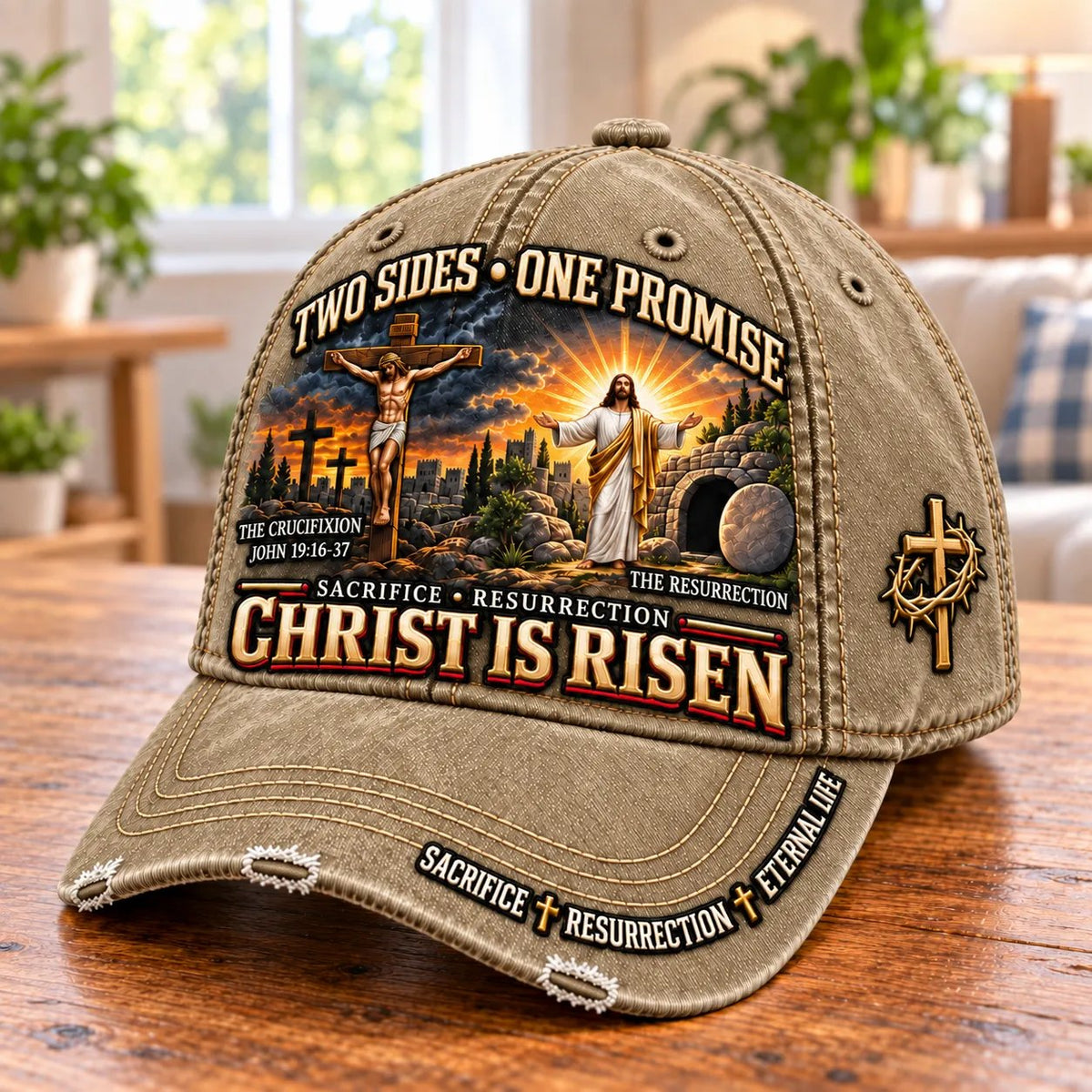 Christ Is Risen Two Sides One Promise Baseball Cap