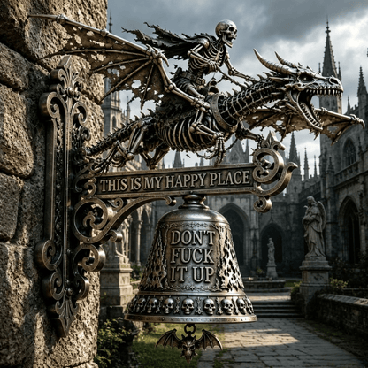 🐉 Skull Dragon Rider Bell – “This Is My Happy Place” Wall Bell