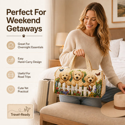 Golden Puppy Garden Quilted Travel Tote Bag
