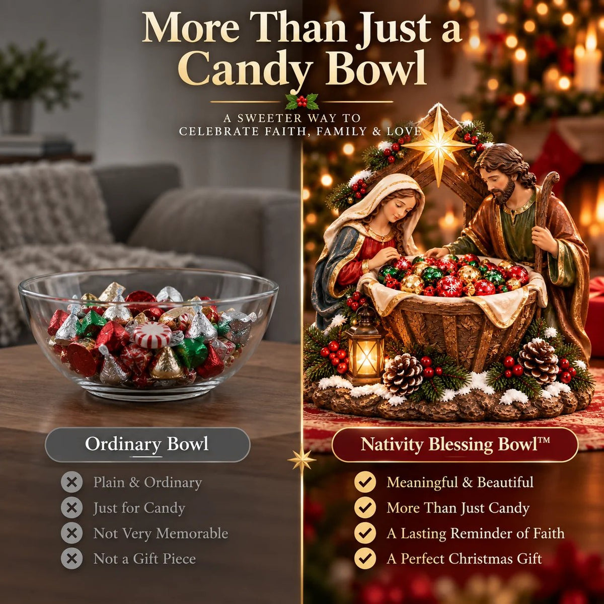 Nativity Blessing Bowl™ | Lighted Christmas Treat Bowl with Mary, Joseph & Bethlehem Star 🎄