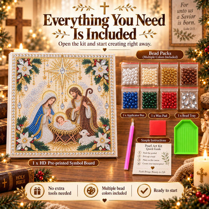 Beginner-Friendly Christian Pearl Bead Art Kit | Pre-Printed Design with Built-In Wooden Frame & Complete Tools 💕