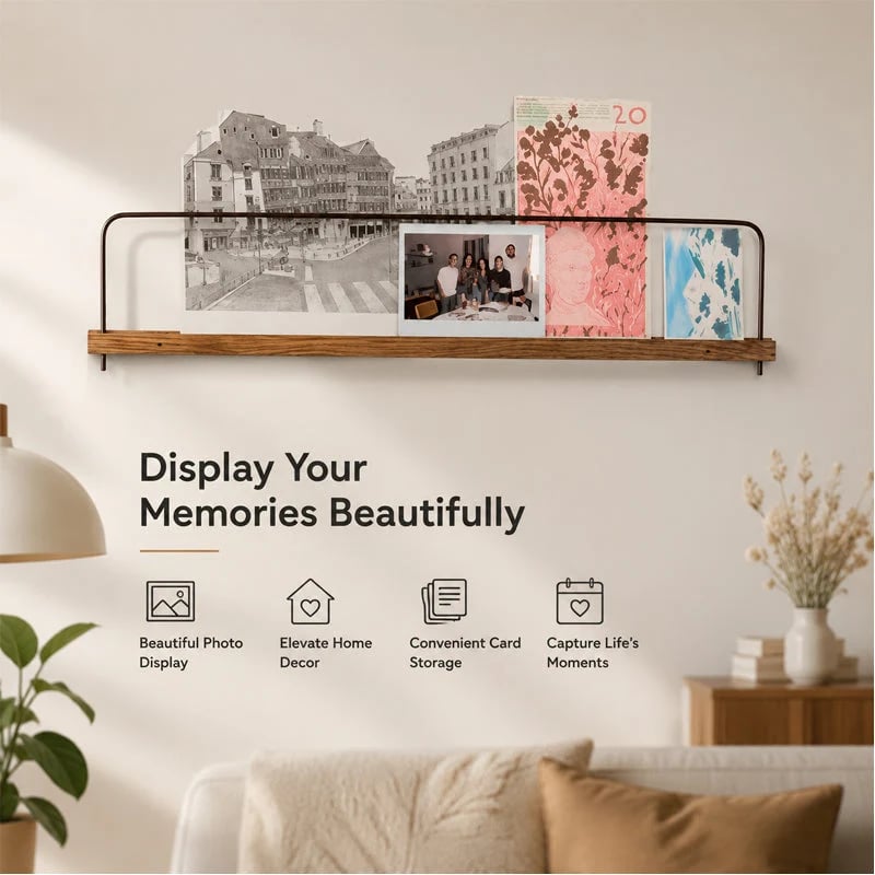 Minimalist Photo Display Shelf – Modern Wall Ledge for Photos, Art Prints & Postcards