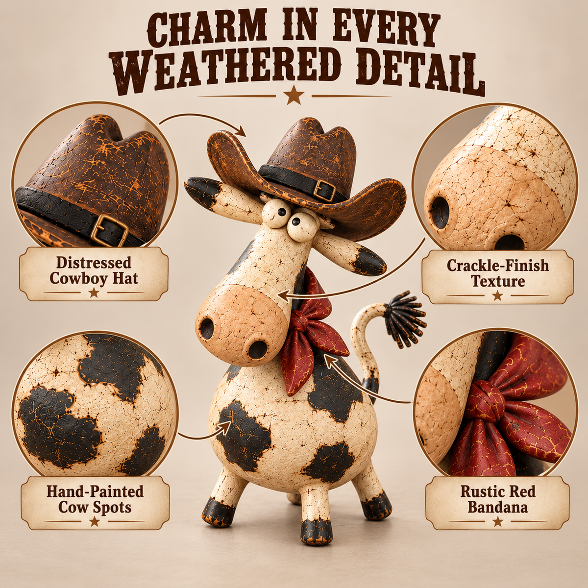 🐄🤠 Wild West Cowboy Cow Figurine – Funny Rustic Ranch Décor & Unique Gift for Cow Lovers