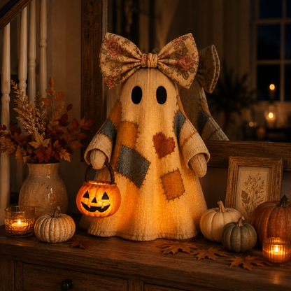 🍂👻Lighted Vintage Patchwork Ghost