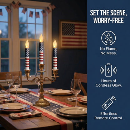 Patriotic LED Taper Candles with Timer-250th Anniversary Red White Blue , Independence Day Decoration