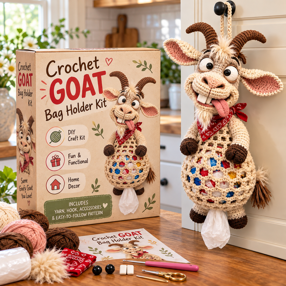 🔥LAST DAY 49% OFF – 🌼 Cottage Harvest Keepers™ — Crochet Animal Bag Holder DIY Kit | 11 Adorable Designs