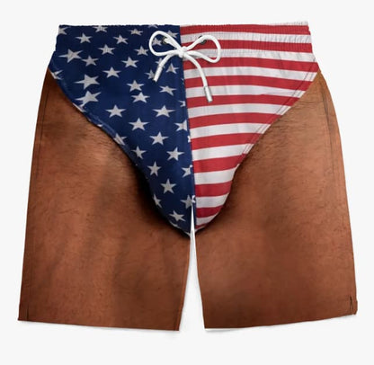 Custom Funny Patriotic Men Swim Trunks - Personalized Summer Vacation And Travel Gifts For Men - Freedom And Chill
