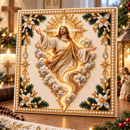 Beginner-Friendly Christian Pearl Bead Art Kit | Pre-Printed Design with Built-In Wooden Frame & Complete Tools 💕