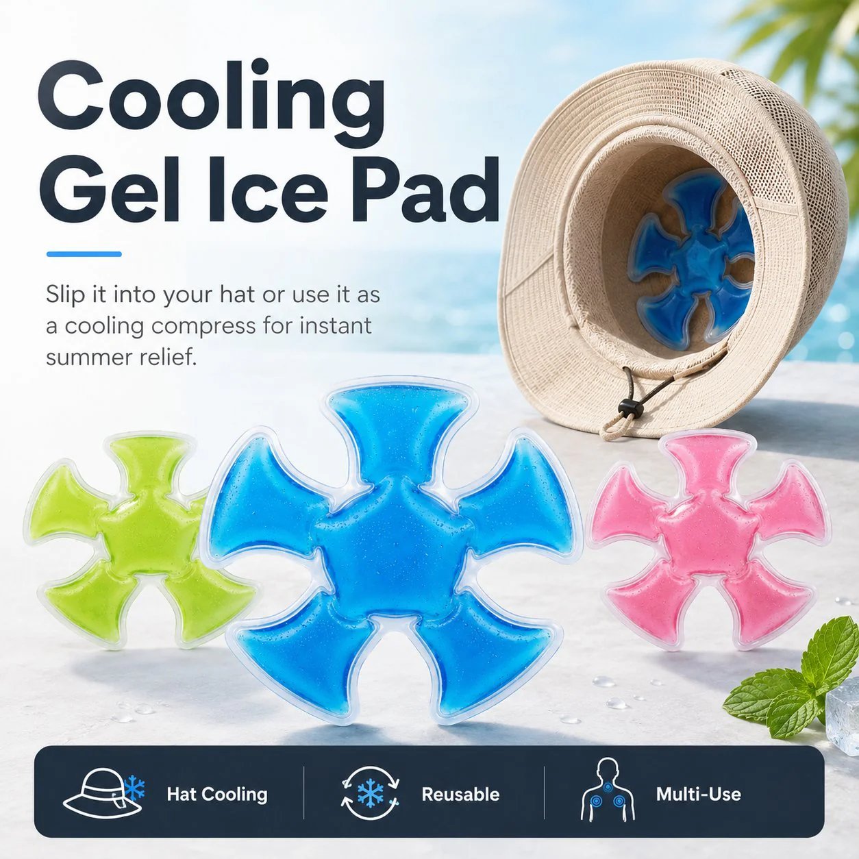 🧢🧊 Reusable Cooling Pad for Hats & Body Relief