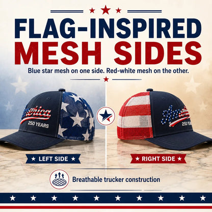 ✨ Father’s Day Sale - ❤️ 🇺🇸 America 250 Years Patriotic Embroidered Mesh Trucker Cap