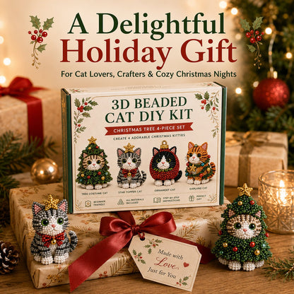🐱🎄 Premium 3D Beaded Christmas Cats DIY Kit | Luxury Flocked Canvas with Scratch-Resistant Non-Fading Pearl Beads DIY Holiday Decor & Step-by-Step Guide ✨