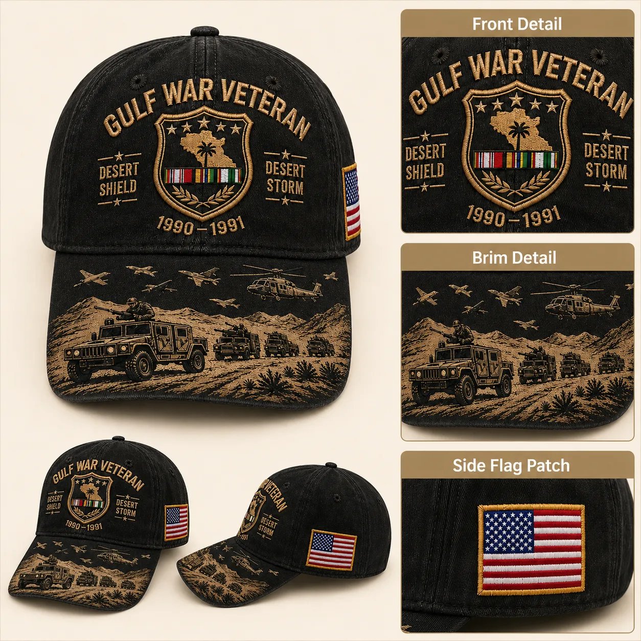 🏜️Gulf War Veteran Desert Shield & 🚁Desert Storm Commemorative Cap 🇺🇸