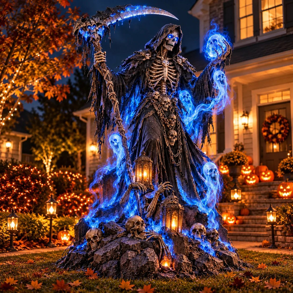 💀👻 Giant Glowing Grim Reaper – Haunted Blue Spirit Halloween Yard Display